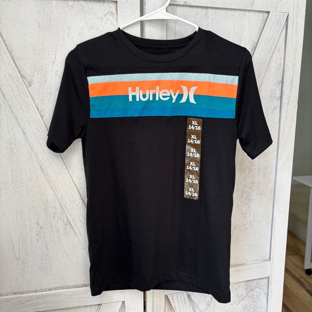 New Hurley Boys Short Sleeve Tee Smooth Jersey Knit Graphic Print Size XL 14/16